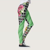 Gecontroleerde Groene Floral Witte Leggings (Rechts)