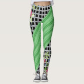 Gecontroleerde Groene Floral Witte Leggings (Voorkant)