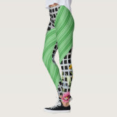 Gecontroleerde Groene Floral Witte Leggings (Links)