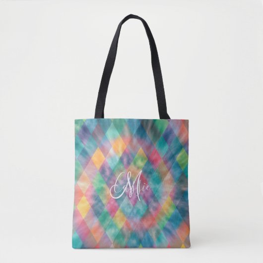 Gecontroleerde Harlequin Bleke Rainbow-monogram Tote Bag (Voorkant)