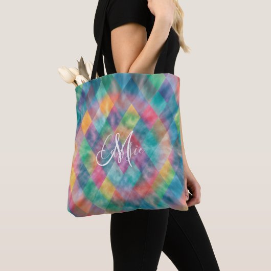 Gecontroleerde Harlequin Bleke Rainbow-monogram Tote Bag (Dichtbij)