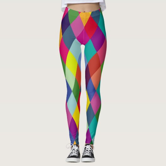 Gecontroleerde Harlequin Rainbow Colorful Leggings (Voorkant)