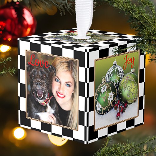 Gecontroleerde kerstversiering met aangepaste foto kubus ornament