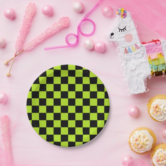 Gecontroleerde limoenen groen en zwart papieren bordje (Feest)