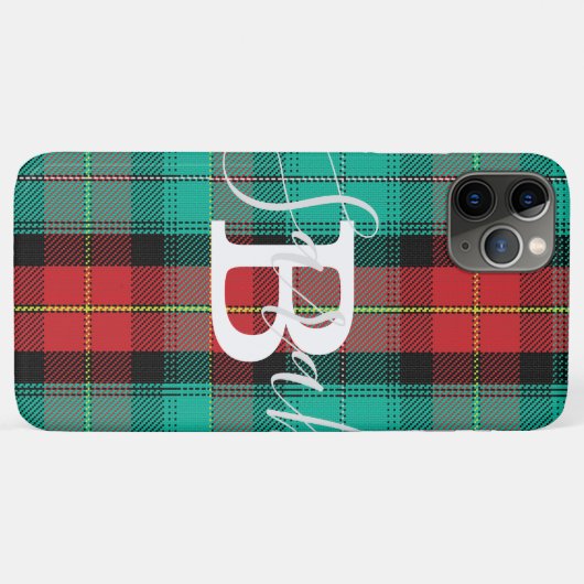 Gecontroleerde monogram groene & rode Tartan Case-Mate iPhone Case (Achterkant (horizontaal))
