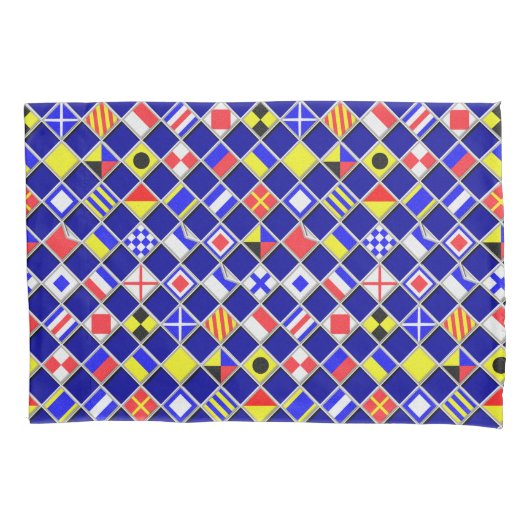 Gecontroleerde Nautical Signal Flags Navy Blue Kussensloop (Voorkant-Links)