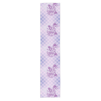 Gecontroleerde Paarse Floral Swirl Table Runner Korte Tafelloper