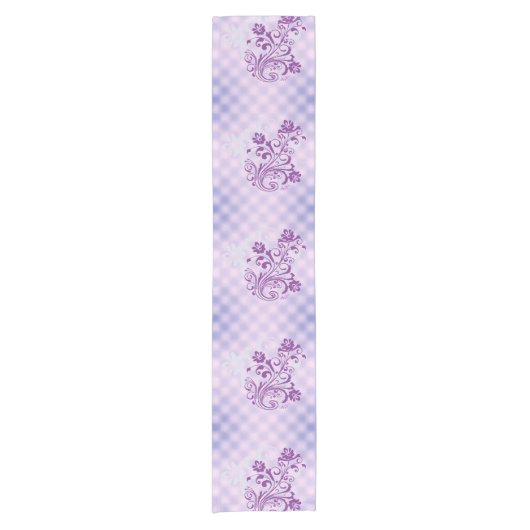 Gecontroleerde Paarse Floral Swirl Table Runner Korte Tafelloper (Voorkant)