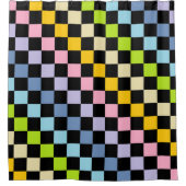 Gecontroleerde pasteelregenboog zwart douchegordijn (Voorkant)