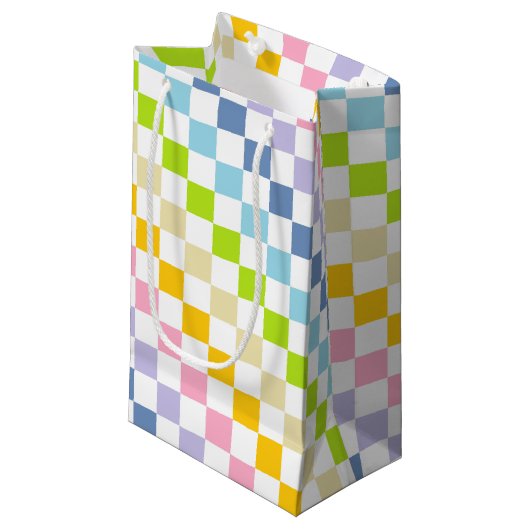 Gecontroleerde pastelregenboog klein cadeauzakje (Voorkant Gekanteld)