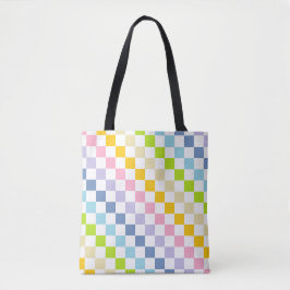 Gecontroleerde pastelregenboog tote bag