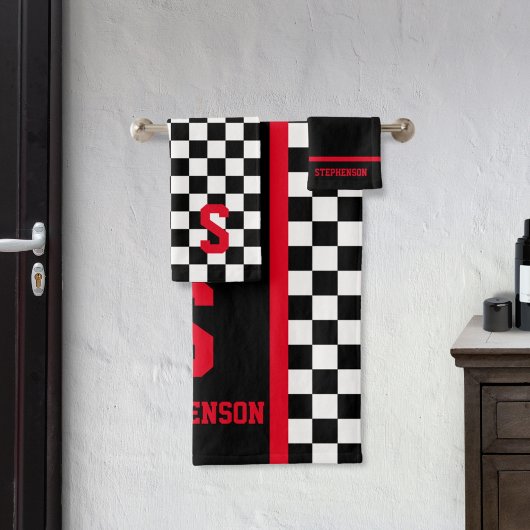 Gecontroleerde ractenrood en zwart bad handdoek