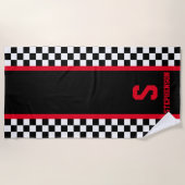 Gecontroleerde ractenrood en zwart strandlaken (Voorkant)