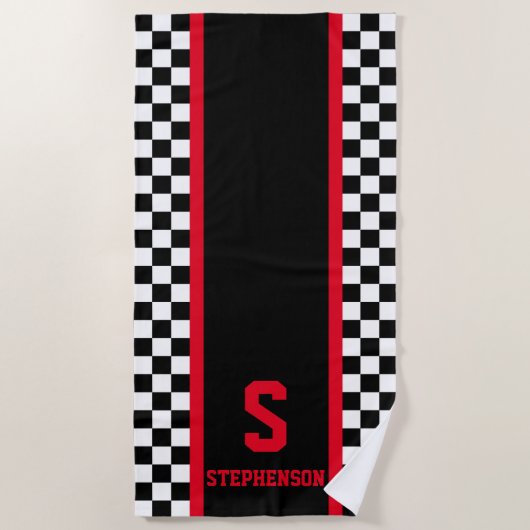 Gecontroleerde ractenrood en zwart strandlaken (Voorkant)