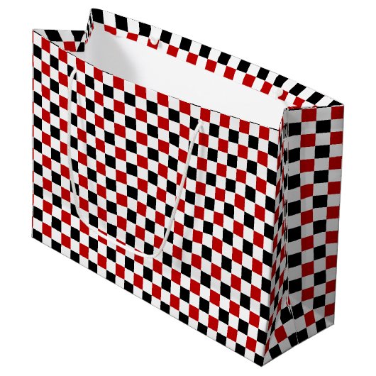 Gecontroleerde Red-White-Black-Gift-tas, groot Large Cadeautasje (Voorkant Gekanteld)