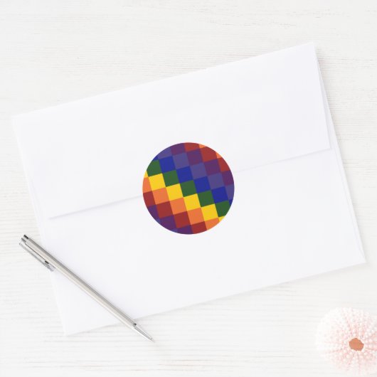 Gecontroleerde regenboog ronde sticker (Envelop)