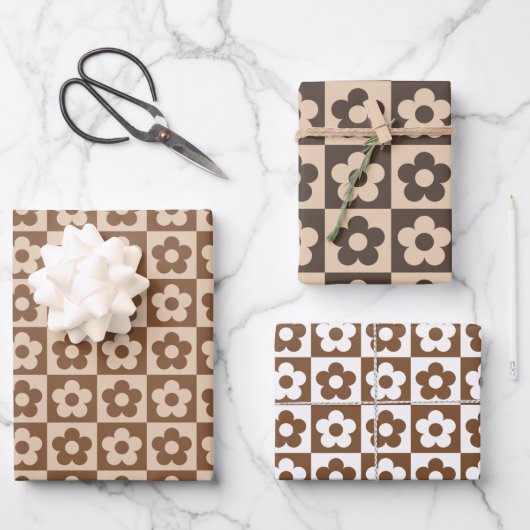 Gecontroleerde Retro Brown beige Floral Inpakpapier Vel (Voorkant)