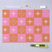 Gecontroleerde Retro sterren patroon roze oranje Tissuepapier (Craft)