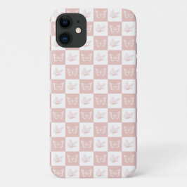 Gecontroleerde roze en witte elegante vlinderpatro Case-Mate iPhone case