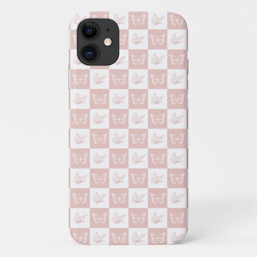 Gecontroleerde roze en witte elegante vlinderpatro Case-Mate iPhone case (Achterkant)