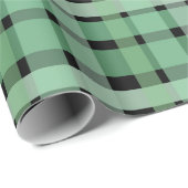 Gecontroleerde tartan groene strepen op zwart cadeaupapier (Rol Hoek)