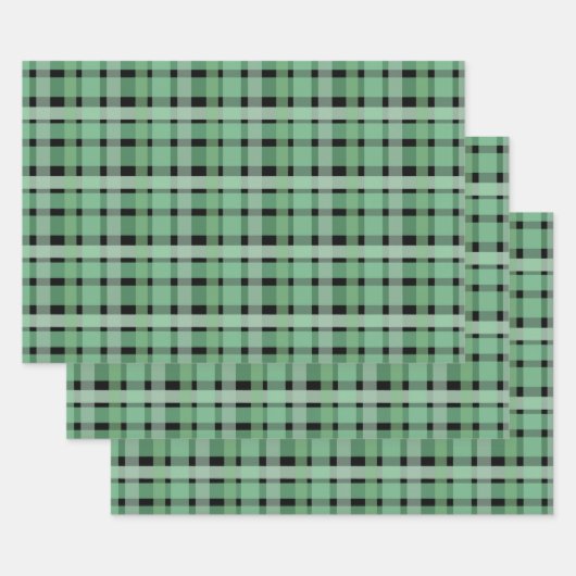 Gecontroleerde tartan groene strepen op zwart inpakpapier vel (Set)