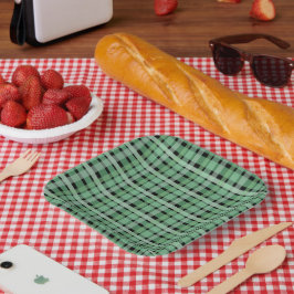 Gecontroleerde tartan groene strepen op zwart papieren bordje