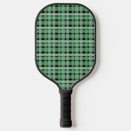 Gecontroleerde tartan groene strepen op zwart pickleball paddle