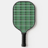 Gecontroleerde tartan groene strepen op zwart pickleball paddle (Achterkant)