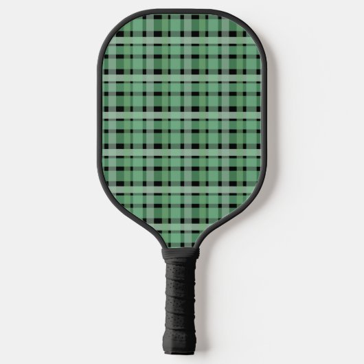 Gecontroleerde tartan groene strepen op zwart pickleball paddle (Achterkant)