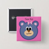 Gecontroleerde Teddy Bear Vierkante Button 5,1 Cm (Voorkant /achterkant)