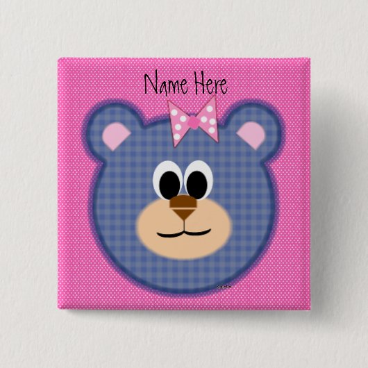 Gecontroleerde Teddy Bear Vierkante Button 5,1 Cm (Voorkant)