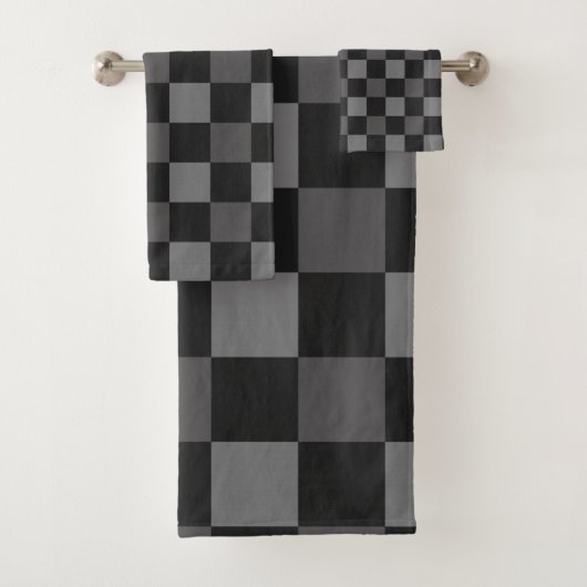 Gecontroleerde vierkantjes zwart en grijs geplakt bad handdoek (Insitu)