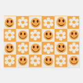 Gecontroleerde witte bloemen en oranje glimlachend inpakpapier vel (Voorkant 3)