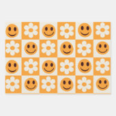 Gecontroleerde witte bloemen en oranje glimlachend inpakpapier vel (Voorkant 2)