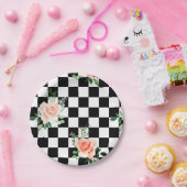 Gecontroleerde zwart-witafdrukken en roze roze afd papieren bordje (Feest)