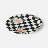 Gecontroleerde zwart-witafdrukken en roze roze afd papieren bordje (Gekanteld)