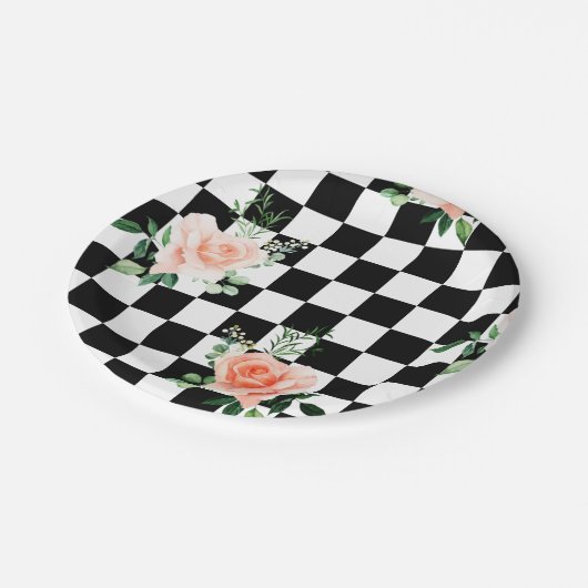 Gecontroleerde zwart-witafdrukken en roze roze afd papieren bordje (Gekanteld)