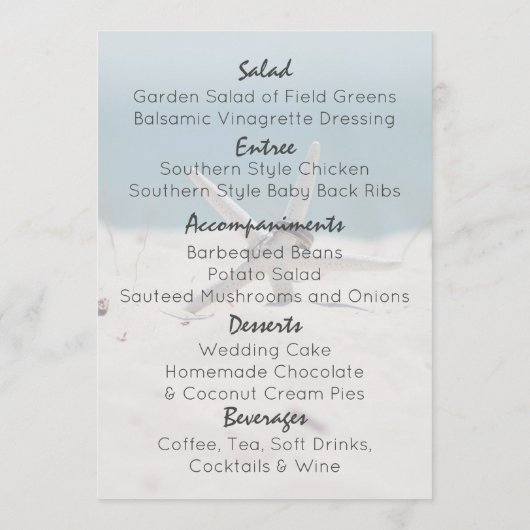 Gecoördineerd Beach Wedding Theme Suite Menu (Achterkant)