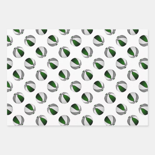 Gecoördineerde sport cadeau groen grijs basketbal inpakpapier vel (Voorkant 3)
