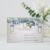 Gecorrigeerd bos Mason Jar Blue Silver Greenery RSVP Kaartje (Staand voorkant)