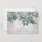 Gecorrigeerd bos Mason Jar Blue Silver Greenery RSVP Kaartje (Achterkant)