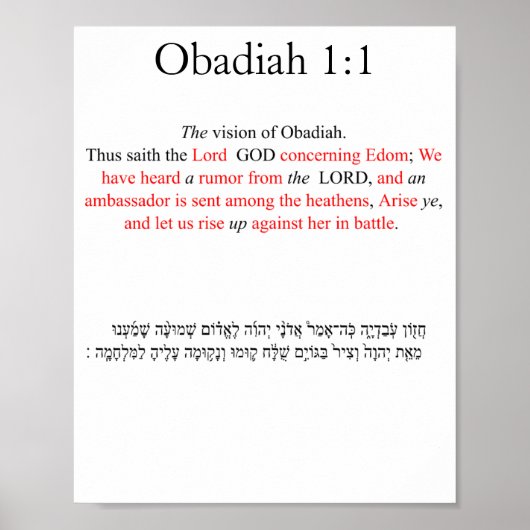 Gecorrigeerde King Jams Obadiah 1:1 Poster (Voorkant)