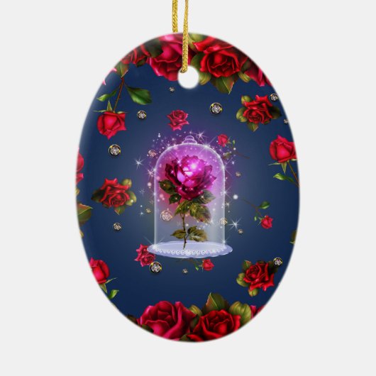 Gecorrigeerde magische rode roze schoonheid keramisch ornament (Achterkant)