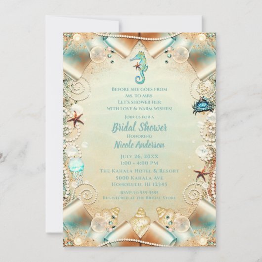 Gecorrigeerde room onder Zee Pearls Ribbon Bridal Kaart (Voorkant)