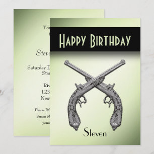 GeCrossed Pistols Birthday Party Invitation Kaart