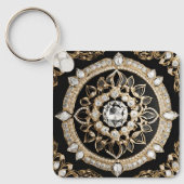 Gecrrigeerde witte diamanten en gouden cirkel mand sleutelhanger (Voorkant)