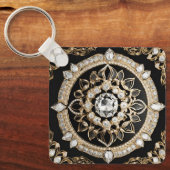 Gecrrigeerde witte diamanten en gouden cirkel mand sleutelhanger (Voorkant)