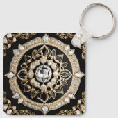 Gecrrigeerde witte diamanten en gouden cirkel mand sleutelhanger (Achterkant)