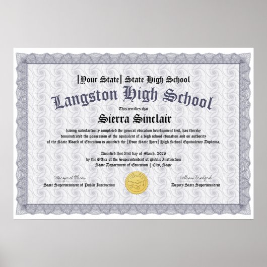 GED Algemeen Hoog-Diploma Equivalency-diploma kopi Poster (Voorkant)